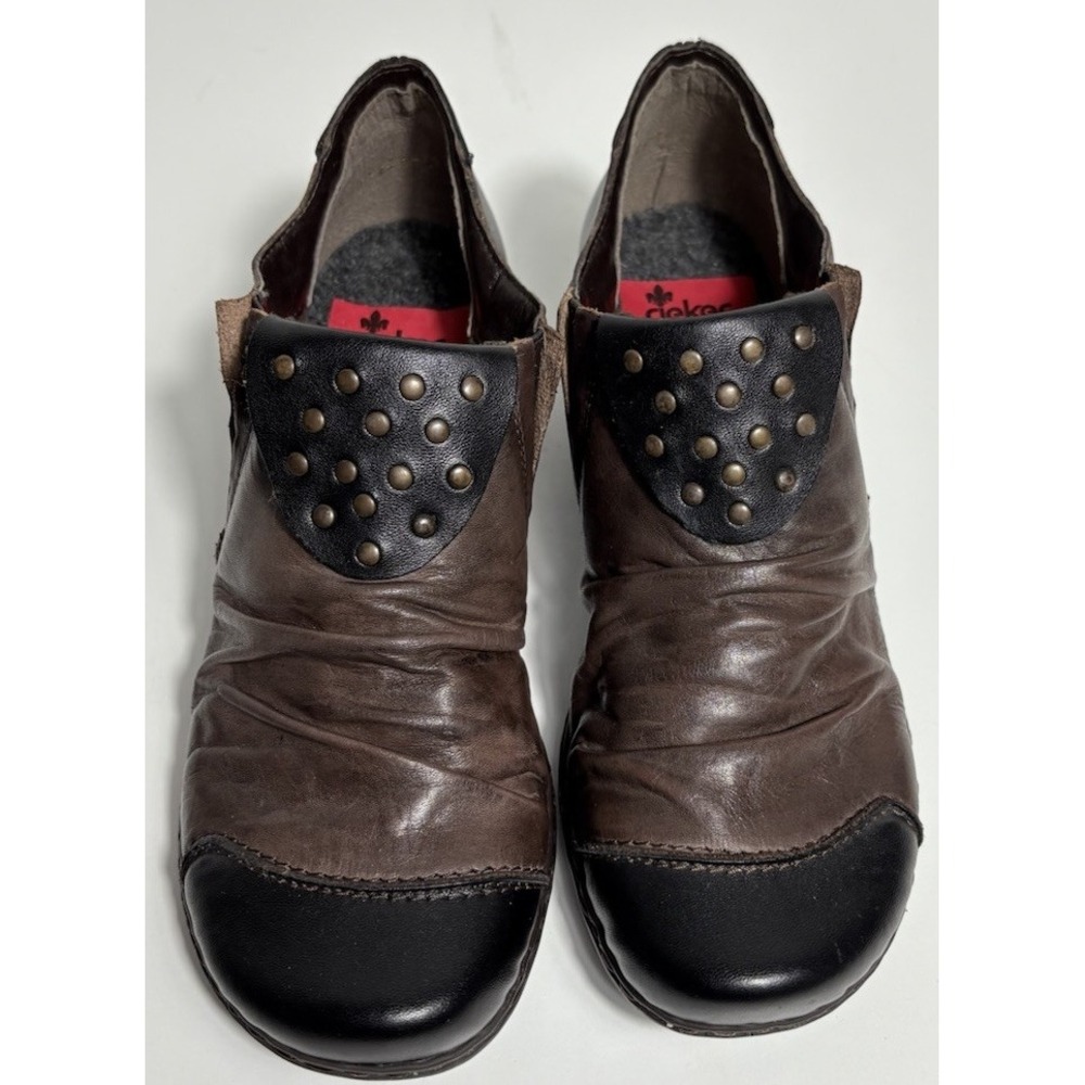 Reiker Ankle Booties Heels Brown Leather Studded Comfort‎ Anti Stress Shoes 36